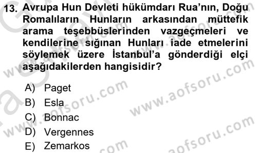 Orta Asya Türk Tarihi Dersi 2019 - 2020 Yılı (Vize) Ara Sınav Soruları 13. Soru