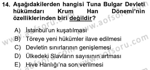 Orta Asya Türk Tarihi Dersi 2019 - 2020 Yılı (Vize) Ara Sınavı 14. Soru