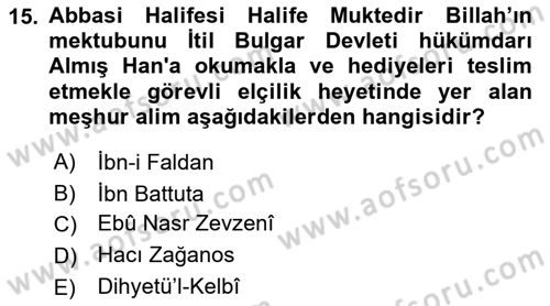 Orta Asya Türk Tarihi Dersi 2019 - 2020 Yılı (Vize) Ara Sınavı 15. Soru
