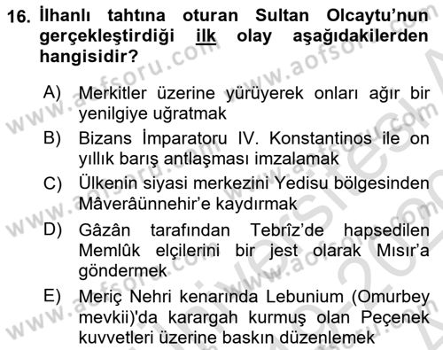 Orta Asya Türk Tarihi Dersi Ara Sınavı Deneme Sınav Soruları 16. Soru