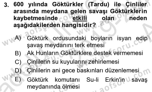 Orta Asya Türk Tarihi Dersi Ara Sınavı Deneme Sınav Soruları 3. Soru