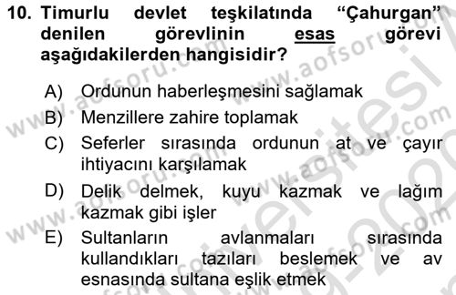 Orta Asya Türk Tarihi Dersi 2019 - 2020 Yılı (Final) Dönem Sonu Sınav Soruları 10. Soru