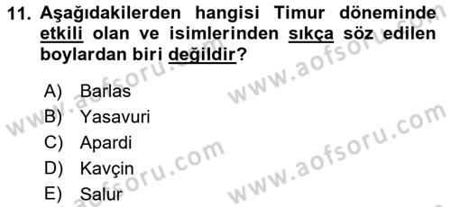 Orta Asya Türk Tarihi Dersi 2019 - 2020 Yılı (Final) Dönem Sonu Sınav Soruları 11. Soru