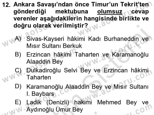 Orta Asya Türk Tarihi Dersi 2019 - 2020 Yılı (Final) Dönem Sonu Sınav Soruları 12. Soru