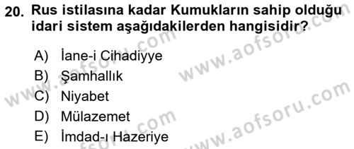 Orta Asya Türk Tarihi Dersi 2019 - 2020 Yılı (Final) Dönem Sonu Sınav Soruları 20. Soru