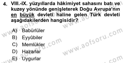 Orta Asya Türk Tarihi Dersi 2019 - 2020 Yılı (Final) Dönem Sonu Sınav Soruları 4. Soru