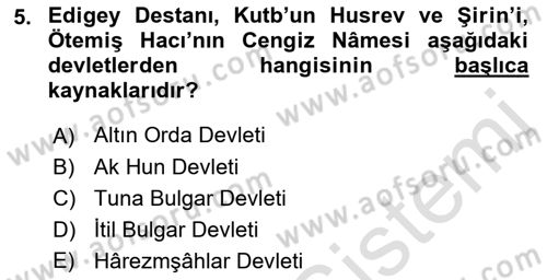 Orta Asya Türk Tarihi Dersi 2019 - 2020 Yılı (Final) Dönem Sonu Sınav Soruları 5. Soru