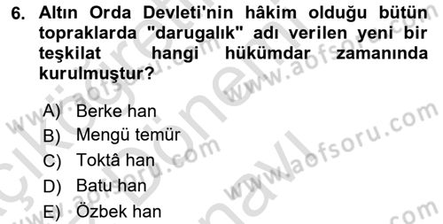 Orta Asya Türk Tarihi Dersi 2019 - 2020 Yılı (Final) Dönem Sonu Sınav Soruları 6. Soru