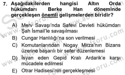 Orta Asya Türk Tarihi Dersi 2019 - 2020 Yılı (Final) Dönem Sonu Sınav Soruları 7. Soru