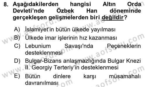 Orta Asya Türk Tarihi Dersi 2019 - 2020 Yılı (Final) Dönem Sonu Sınav Soruları 8. Soru
