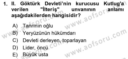 Orta Asya Türk Tarihi Dersi 2022 - 2023 Yılı (Vize) Ara Sınavı 1. Soru