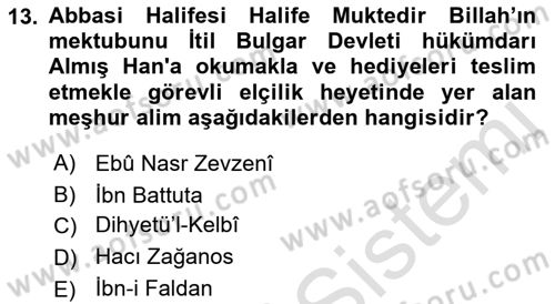 Orta Asya Türk Tarihi Dersi 2022 - 2023 Yılı (Vize) Ara Sınavı 13. Soru