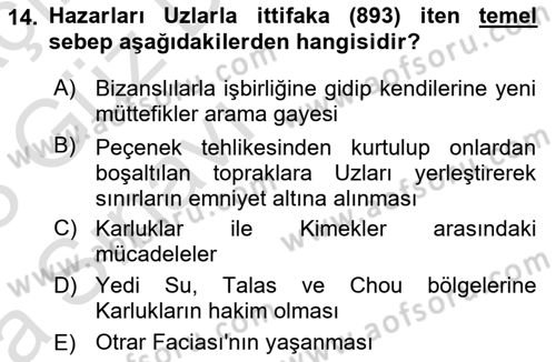 Orta Asya Türk Tarihi Dersi 2022 - 2023 Yılı (Vize) Ara Sınavı 14. Soru