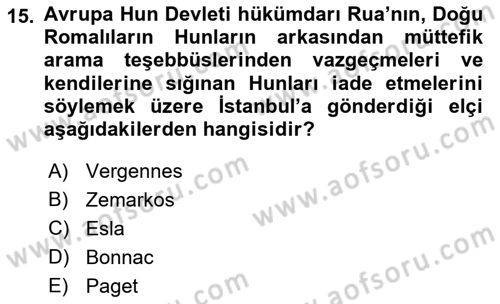 Orta Asya Türk Tarihi Dersi 2022 - 2023 Yılı (Vize) Ara Sınavı 15. Soru