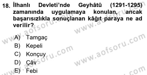 Orta Asya Türk Tarihi Dersi 2022 - 2023 Yılı (Vize) Ara Sınavı 18. Soru