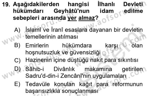 Orta Asya Türk Tarihi Dersi 2022 - 2023 Yılı (Vize) Ara Sınavı 19. Soru