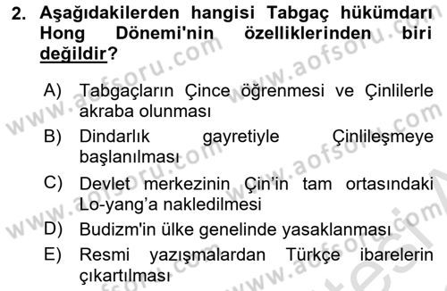 Orta Asya Türk Tarihi Dersi 2022 - 2023 Yılı (Vize) Ara Sınavı 2. Soru