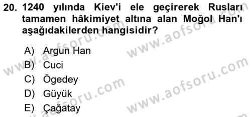 Orta Asya Türk Tarihi Dersi 2022 - 2023 Yılı (Vize) Ara Sınavı 20. Soru