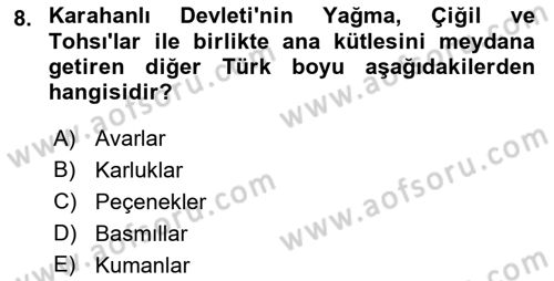 Orta Asya Türk Tarihi Dersi 2022 - 2023 Yılı (Vize) Ara Sınavı 8. Soru