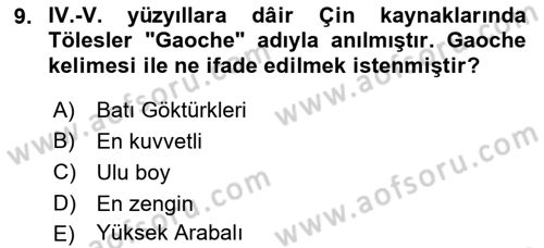 Orta Asya Türk Tarihi Dersi 2022 - 2023 Yılı (Vize) Ara Sınavı 9. Soru