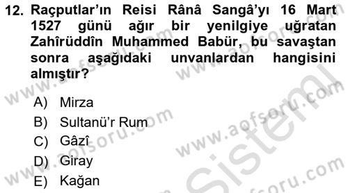 Orta Asya Türk Tarihi Dersi 2022 - 2023 Yılı (Final) Dönem Sonu Sınav Soruları 12. Soru