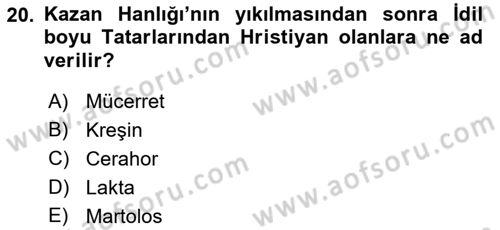 Orta Asya Türk Tarihi Dersi 2022 - 2023 Yılı (Final) Dönem Sonu Sınavı 20. Soru