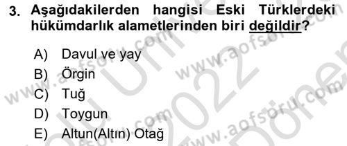 Orta Asya Türk Tarihi Dersi 2022 - 2023 Yılı (Final) Dönem Sonu Sınav Soruları 3. Soru