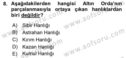 Orta Asya Türk Tarihi Dersi 2022 - 2023 Yılı (Final) Dönem Sonu Sınav Soruları 8. Soru