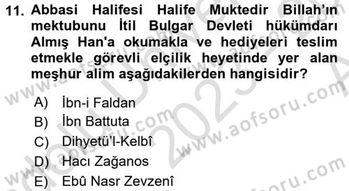 Orta Asya Türk Tarihi Dersi Ara Sınavı Deneme Sınav Soruları 11. Soru