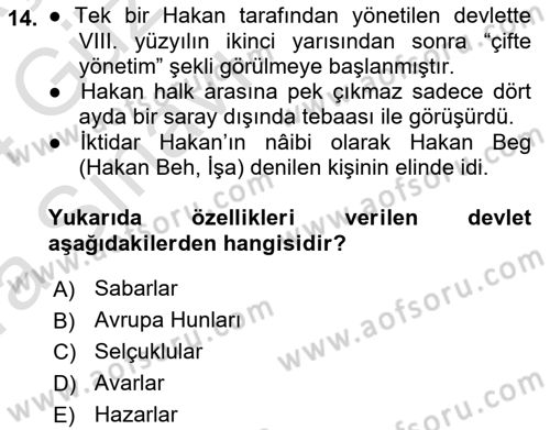 Orta Asya Türk Tarihi Dersi 2023 - 2024 Yılı (Vize) Ara Sınavı 14. Soru