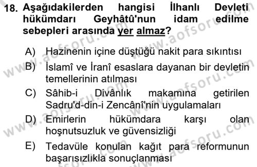 Orta Asya Türk Tarihi Dersi Ara Sınavı Deneme Sınav Soruları 18. Soru