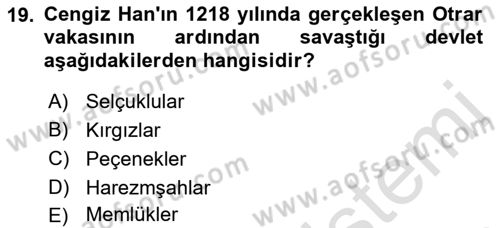 Orta Asya Türk Tarihi Dersi 2023 - 2024 Yılı (Vize) Ara Sınavı 19. Soru