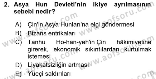 Orta Asya Türk Tarihi Dersi Ara Sınavı Deneme Sınav Soruları 2. Soru