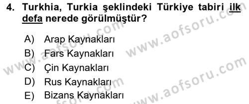 Orta Asya Türk Tarihi Dersi Ara Sınavı Deneme Sınav Soruları 4. Soru