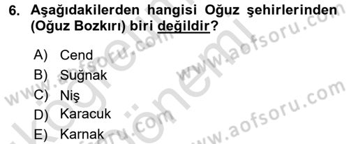 Orta Asya Türk Tarihi Dersi 2023 - 2024 Yılı (Vize) Ara Sınavı 6. Soru