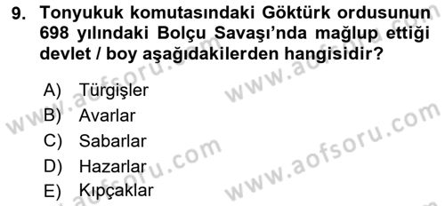 Orta Asya Türk Tarihi Dersi Ara Sınavı Deneme Sınav Soruları 9. Soru