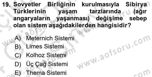 Orta Asya Türk Tarihi Dersi 2023 - 2024 Yılı (Final) Dönem Sonu Sınav Soruları 19. Soru