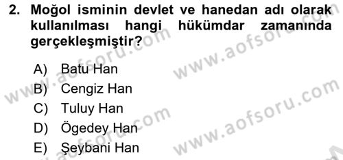 Orta Asya Türk Tarihi Dersi 2023 - 2024 Yılı (Final) Dönem Sonu Sınav Soruları 2. Soru