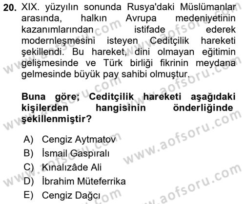Orta Asya Türk Tarihi Dersi 2023 - 2024 Yılı (Final) Dönem Sonu Sınav Soruları 20. Soru