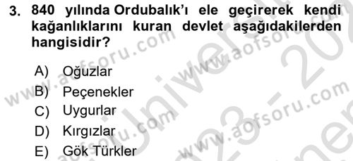 Orta Asya Türk Tarihi Dersi 2023 - 2024 Yılı (Final) Dönem Sonu Sınav Soruları 3. Soru