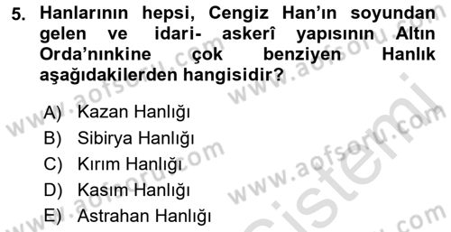 Orta Asya Türk Tarihi Dersi 2023 - 2024 Yılı (Final) Dönem Sonu Sınav Soruları 5. Soru