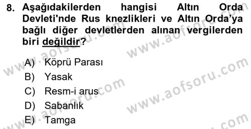 Orta Asya Türk Tarihi Dersi 2023 - 2024 Yılı (Final) Dönem Sonu Sınav Soruları 8. Soru