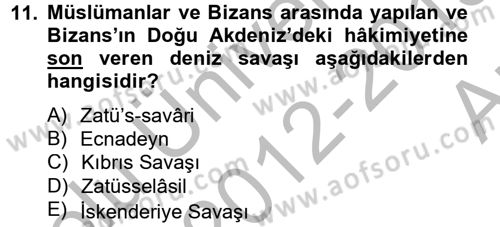 Bizans Tarihi Dersi 2012 - 2013 Yılı (Vize) Ara Sınav Soruları 11. Soru