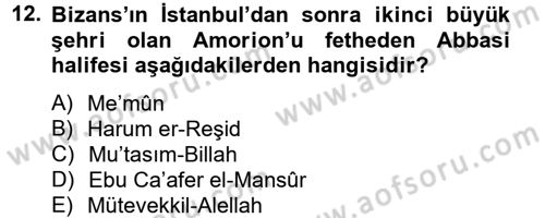 Bizans Tarihi Dersi 2012 - 2013 Yılı (Vize) Ara Sınav Soruları 12. Soru