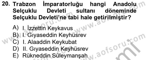 Bizans Tarihi Dersi 2012 - 2013 Yılı (Vize) Ara Sınav Soruları 20. Soru