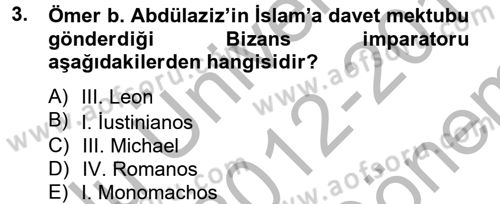 Bizans Tarihi Dersi 2012 - 2013 Yılı (Final) Dönem Sonu Sınav Soruları 3. Soru