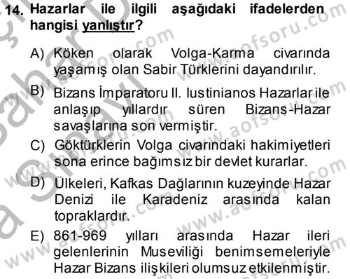 Bizans Tarihi Dersi 2013 - 2014 Yılı (Vize) Ara Sınav Soruları 14. Soru