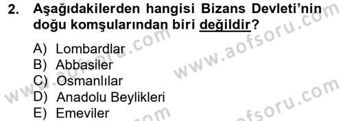 Bizans Tarihi Dersi 2013 - 2014 Yılı (Vize) Ara Sınav Soruları 2. Soru