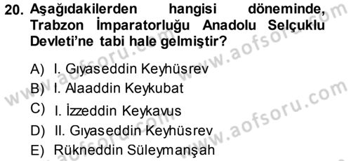 Bizans Tarihi Dersi 2013 - 2014 Yılı (Vize) Ara Sınav Soruları 20. Soru