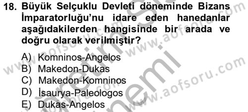 Bizans Tarihi Dersi 2014 - 2015 Yılı (Vize) Ara Sınav Soruları 18. Soru